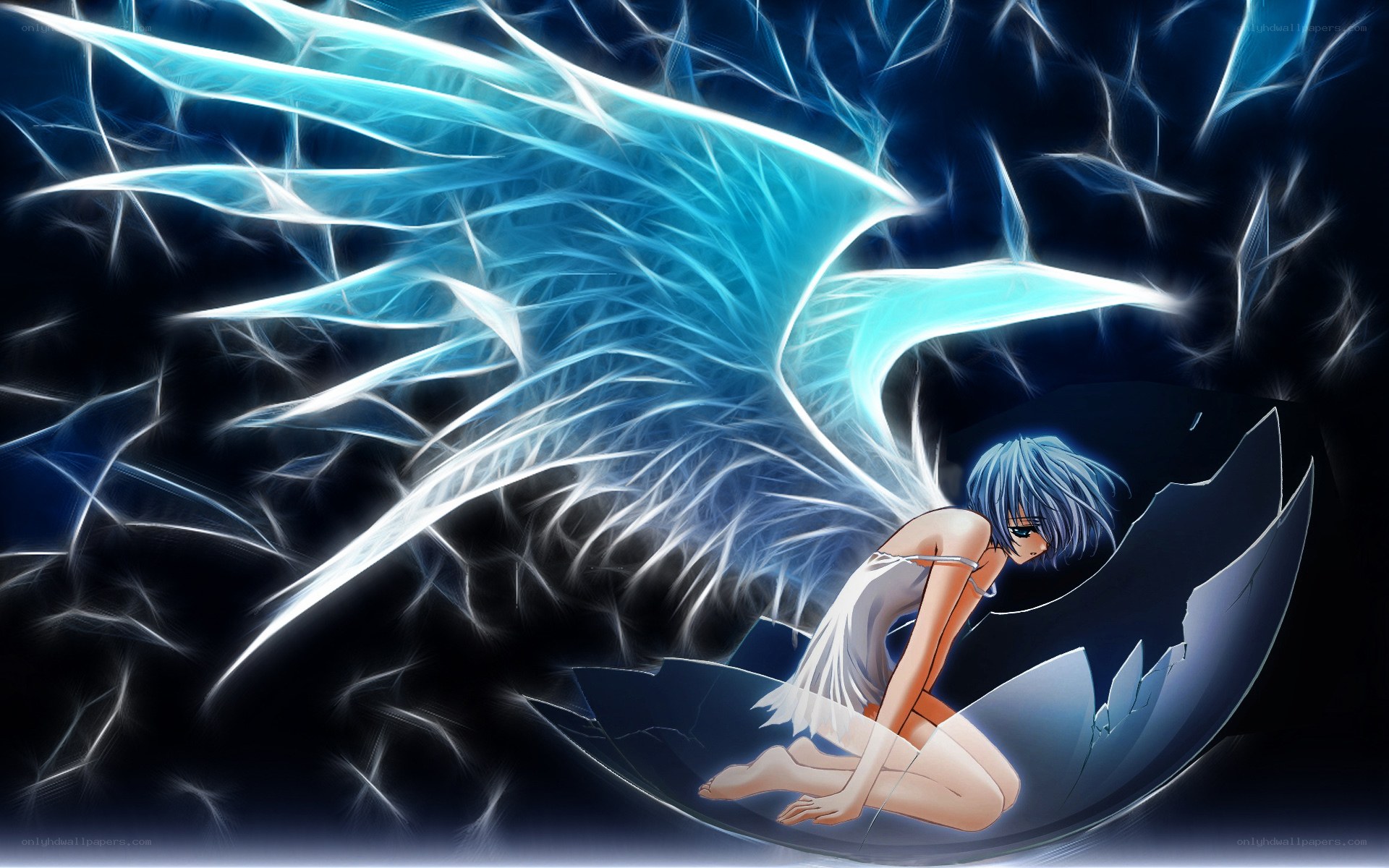Anime angel emerging from egg