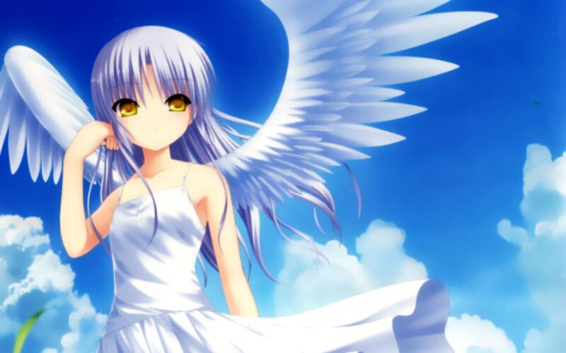 Anime Angel Girl — Blue, Serene, Afternoon, Wings