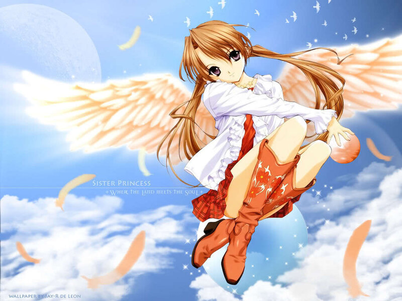 Anime angel girl in sky