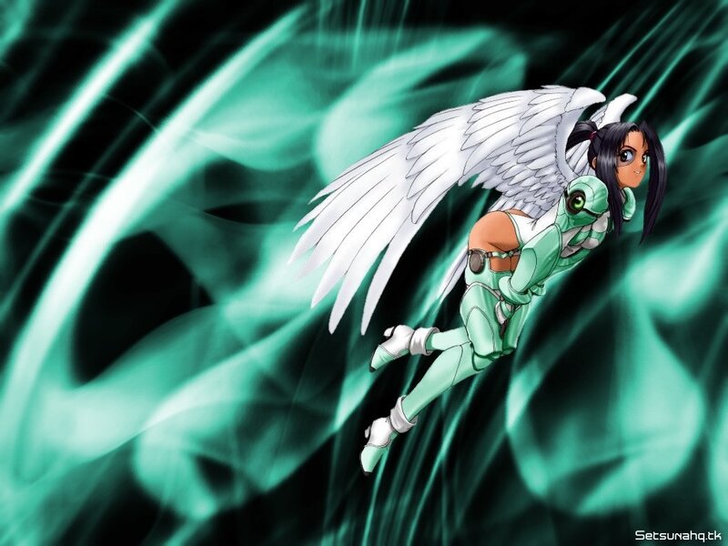 anime angel in green suit