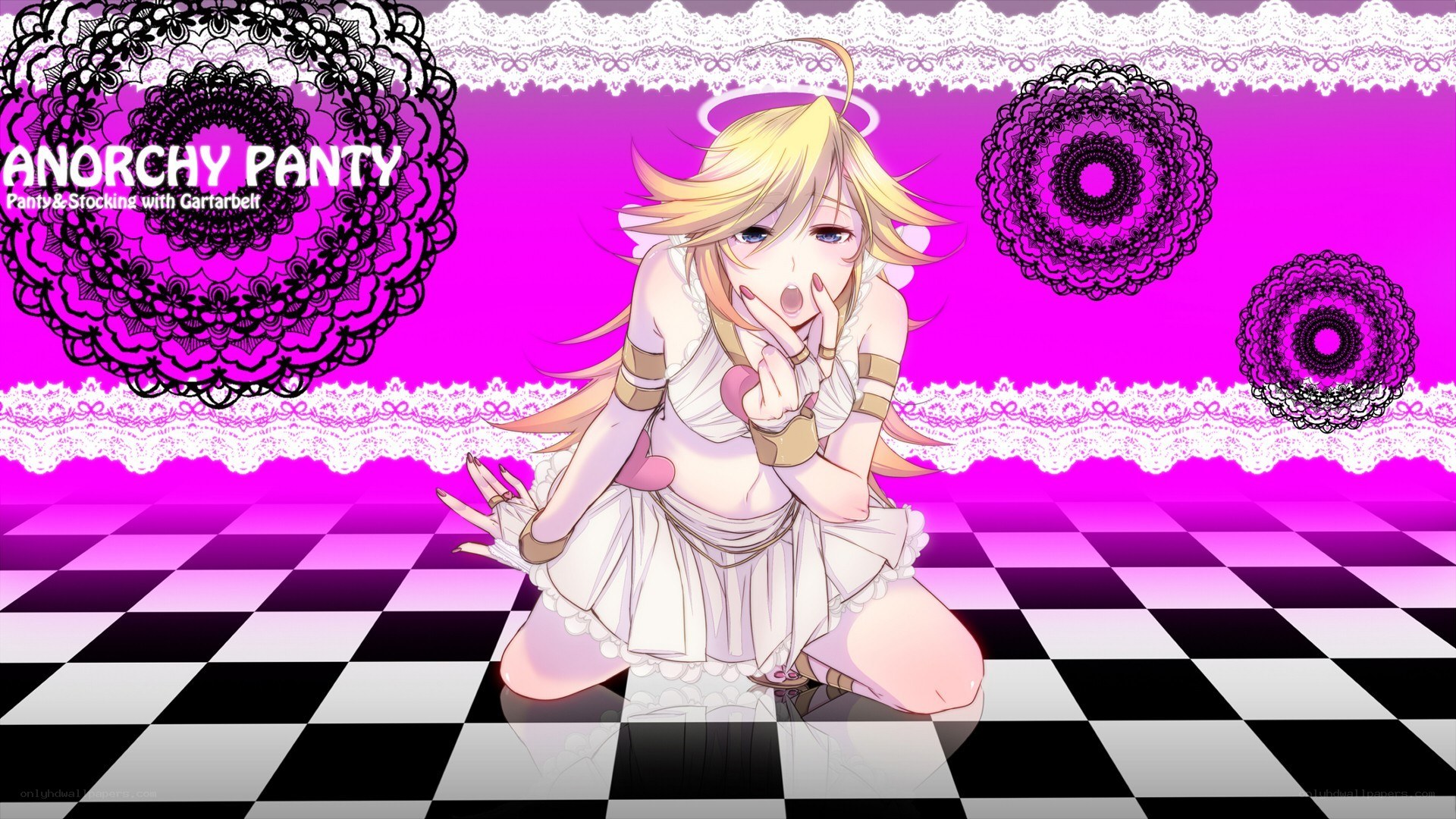 anime angel on checkered floor