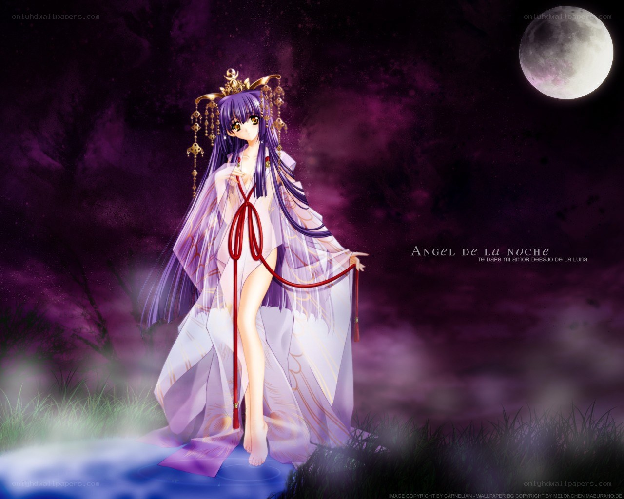 Anime angel under the moon