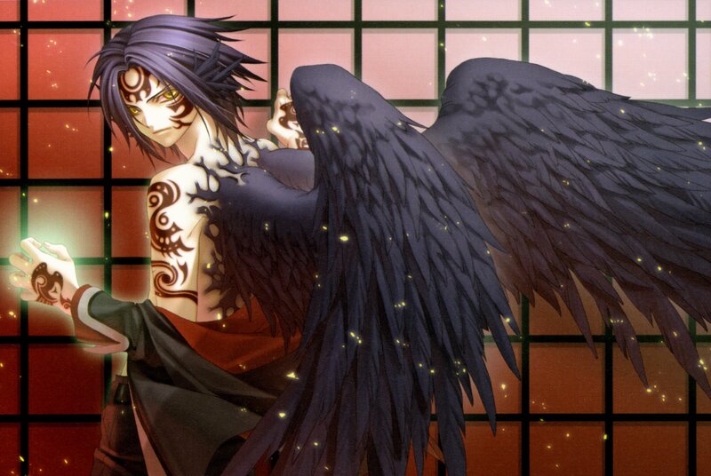Anime angel with black wings