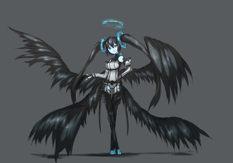Anime Angel with Black Wings — Dramatic, Digital Art, Halo