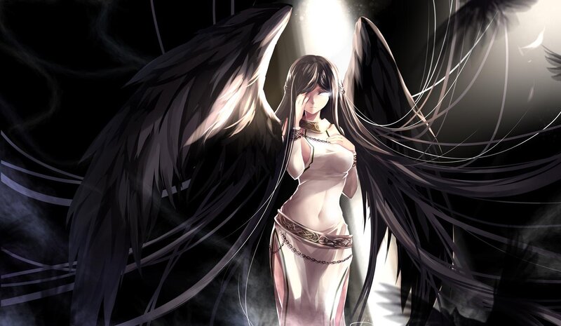 Anime Angel with Black Wings — Dramatic, Digital Art