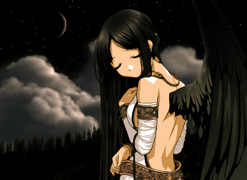 Anime Angel with Black Wings — Dramatic