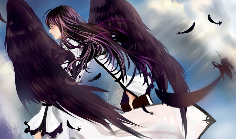 Anime Angel with Black Wings — Purple