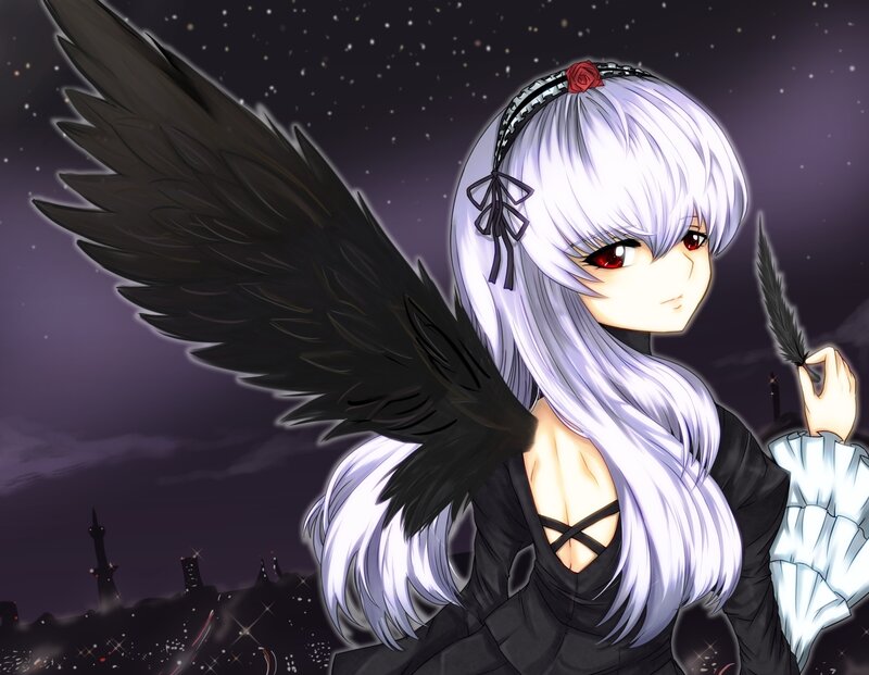 anime angel with black wings