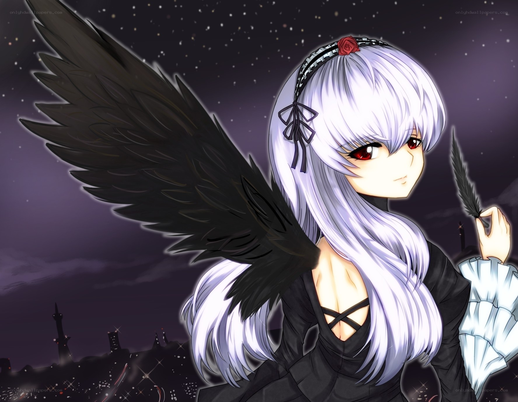anime angel with black wings