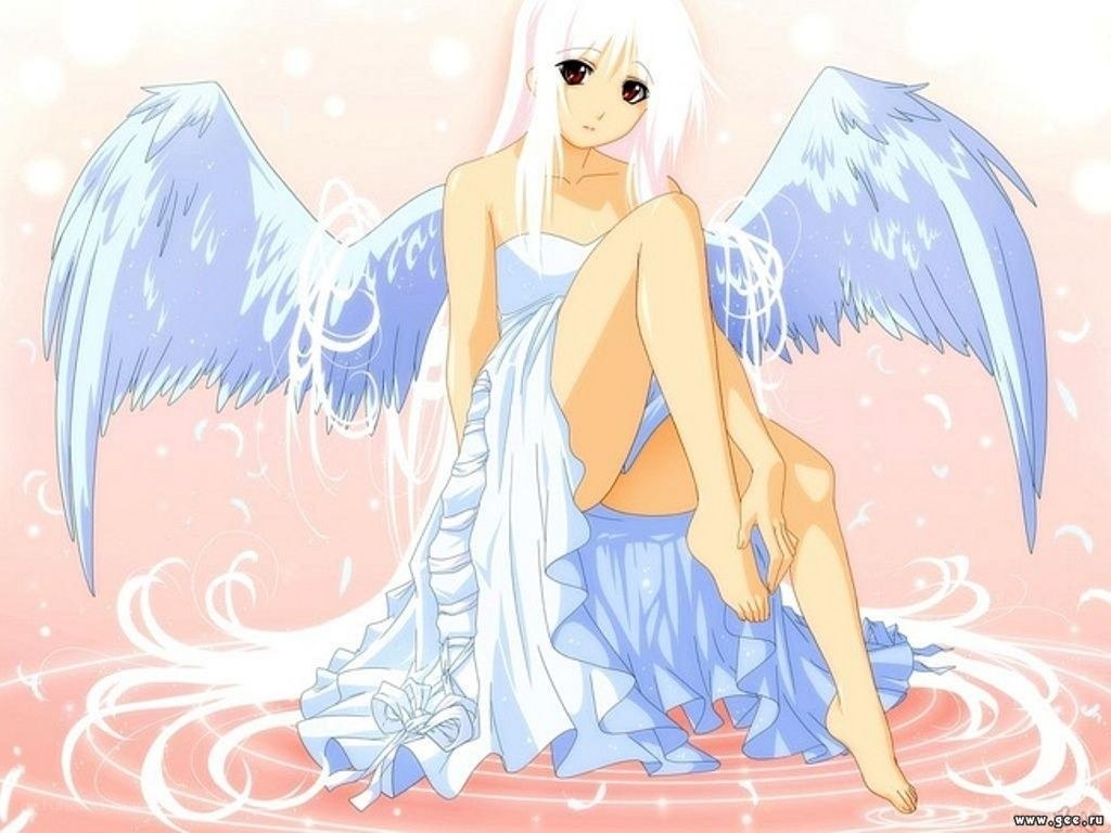 Anime angel with blue wings