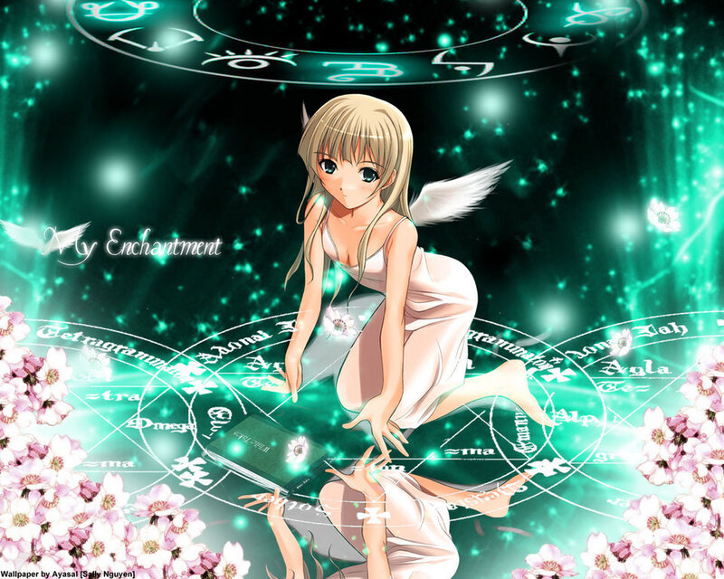 Anime angel with book