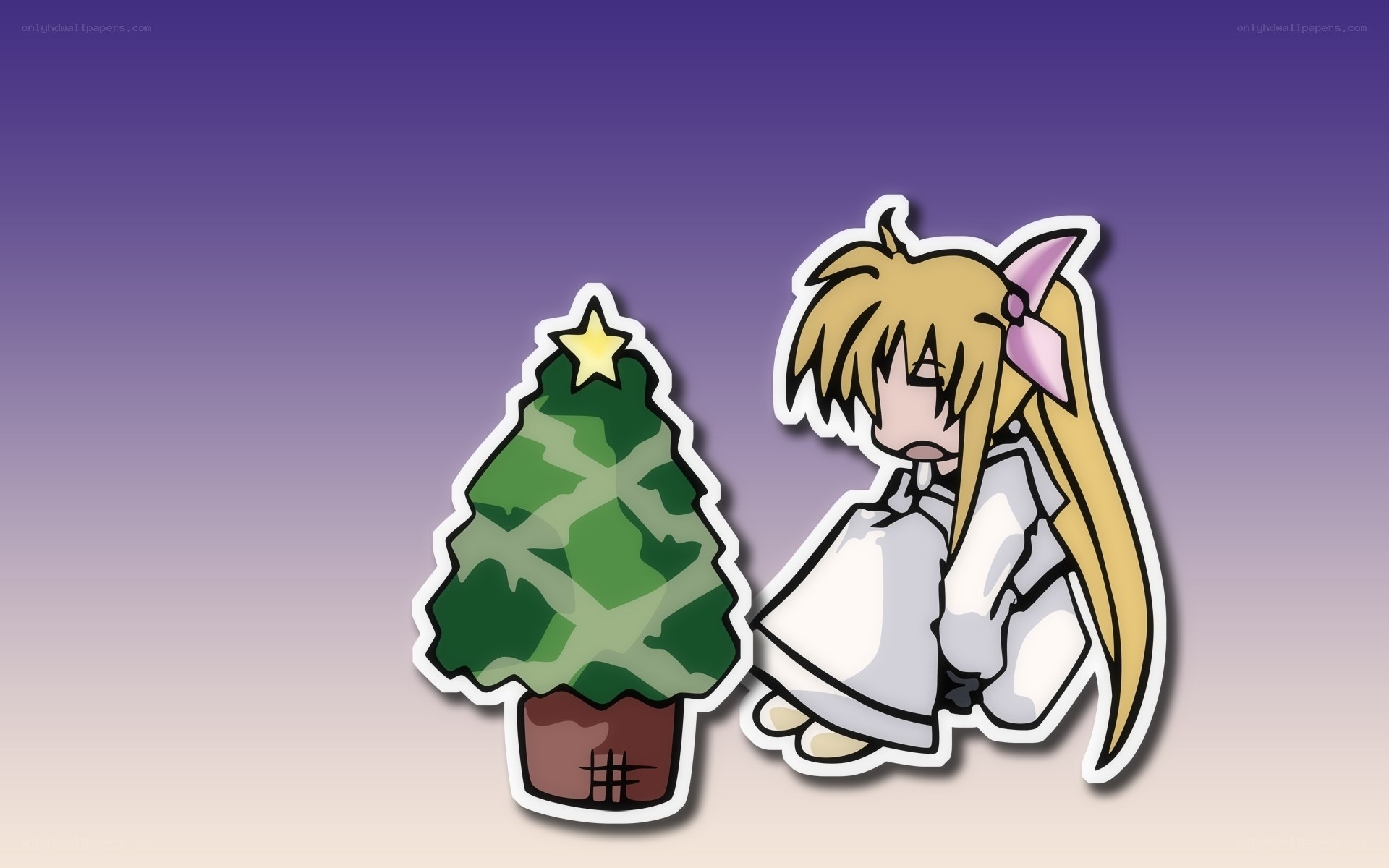 anime angel with christmas tree