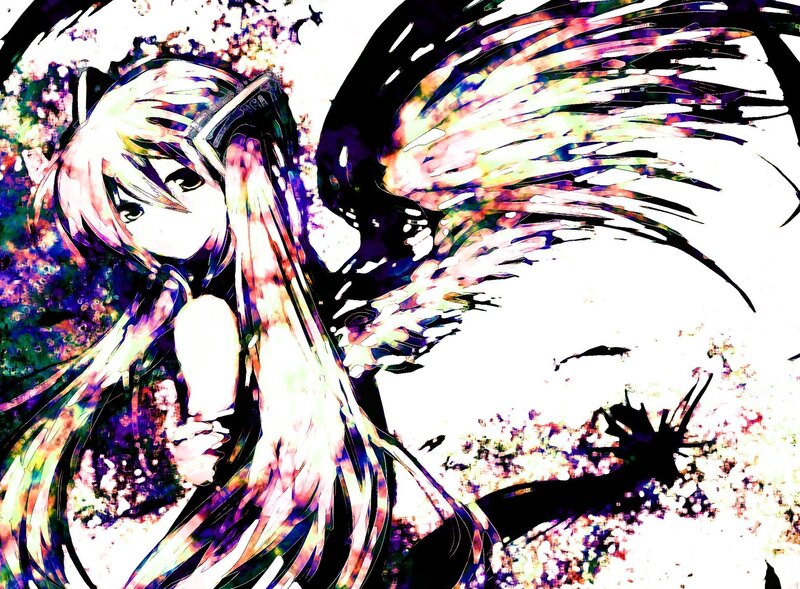 Anime angel with colorful wings