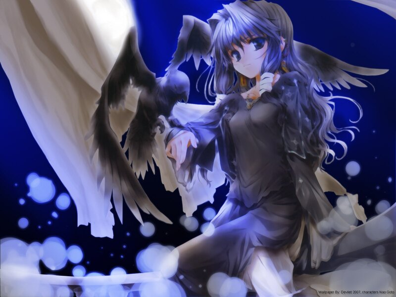 anime angel with crow