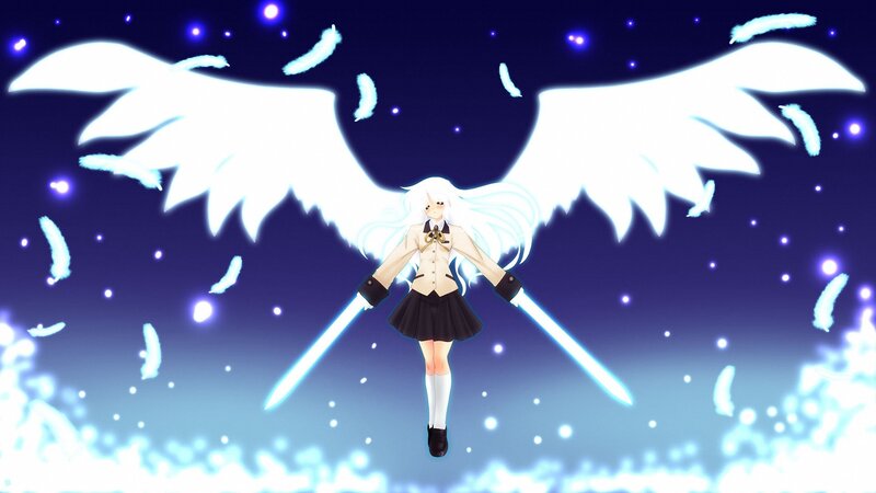 Anime angel with glowing swords