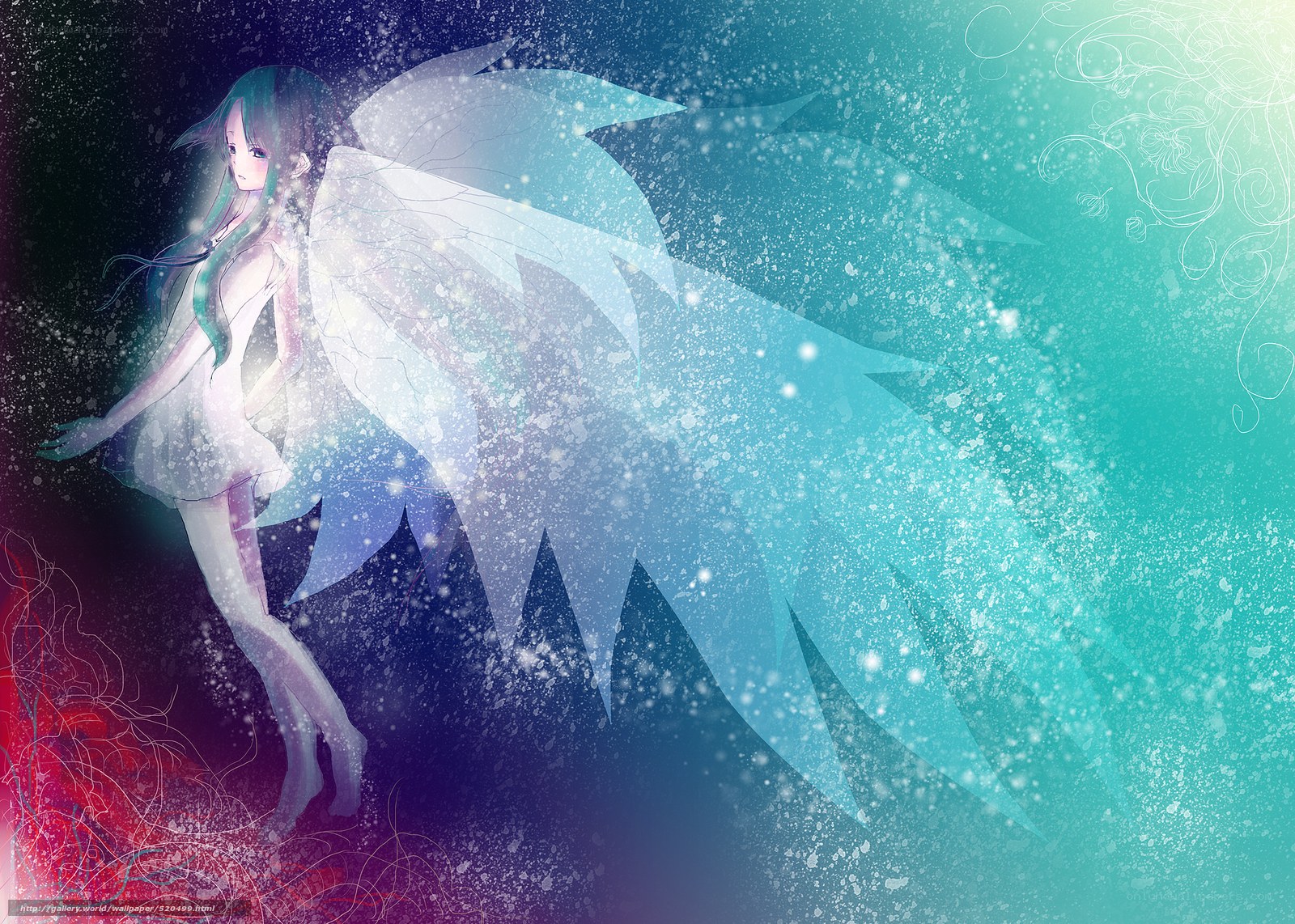 Anime angel with glowing wings