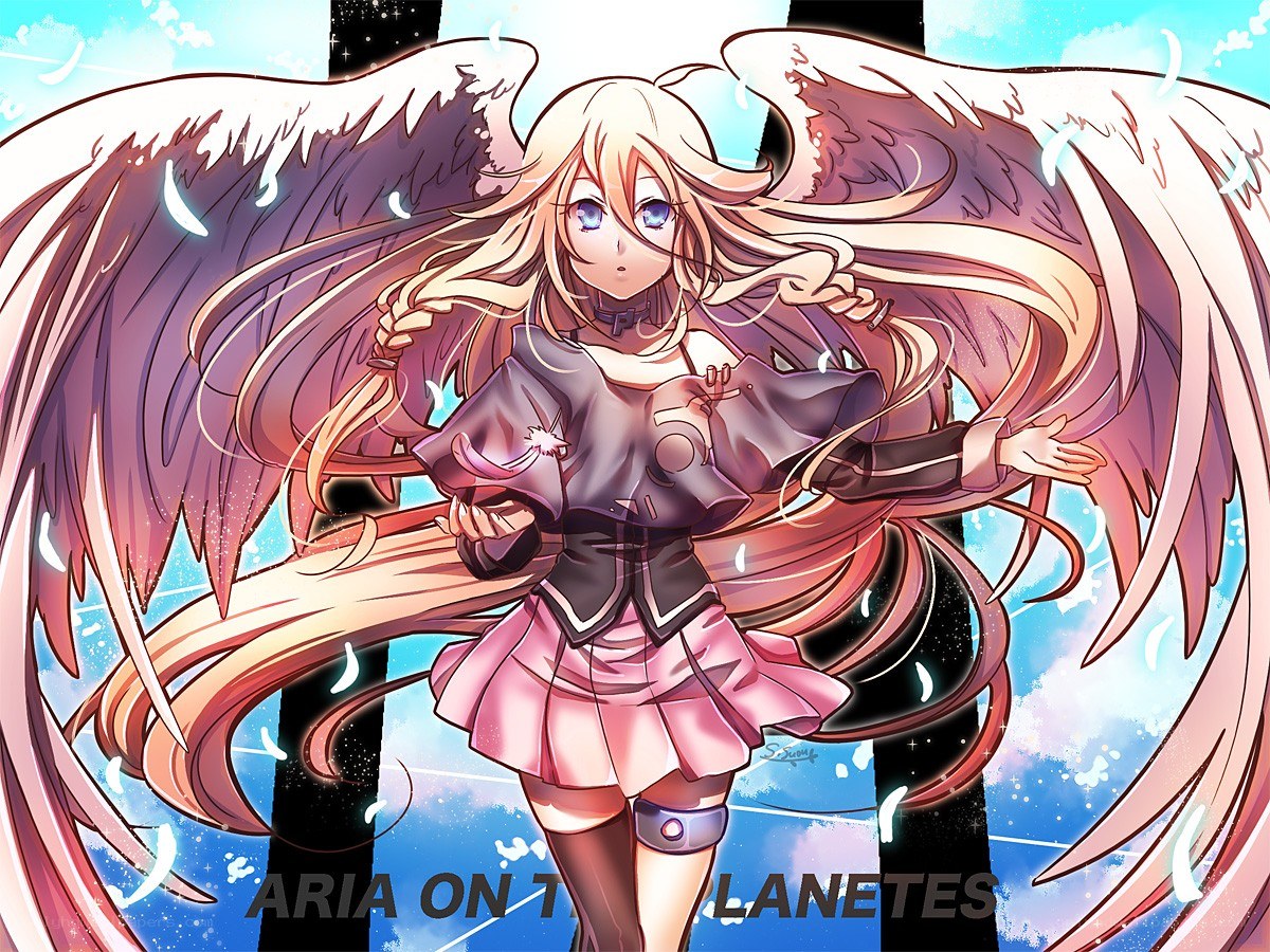 Anime angel with large wings