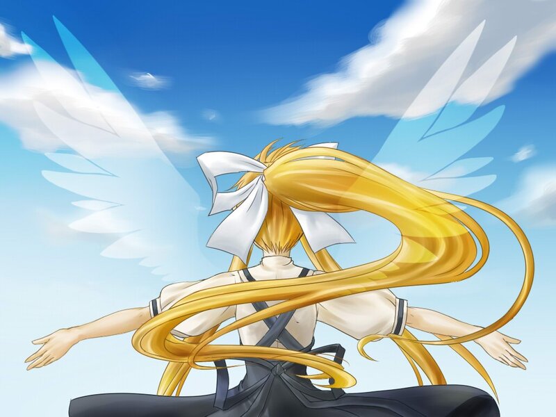 Anime angel with long blonde hair