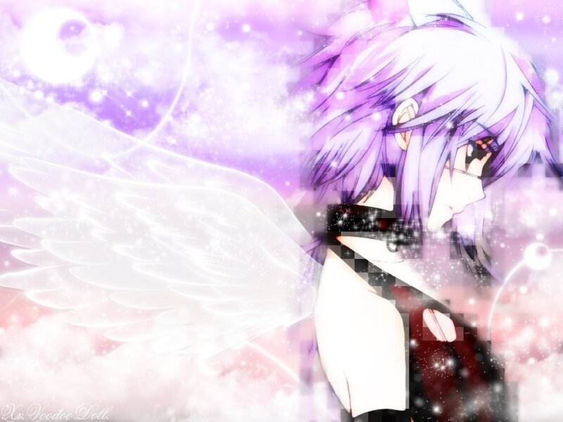 anime angel with purple hair