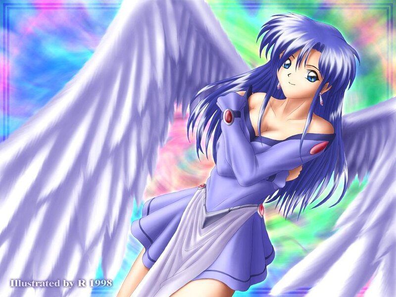 anime angel with purple hair