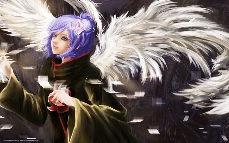 anime angel with purple hair