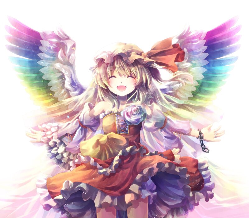 Anime angel with rainbow wings
