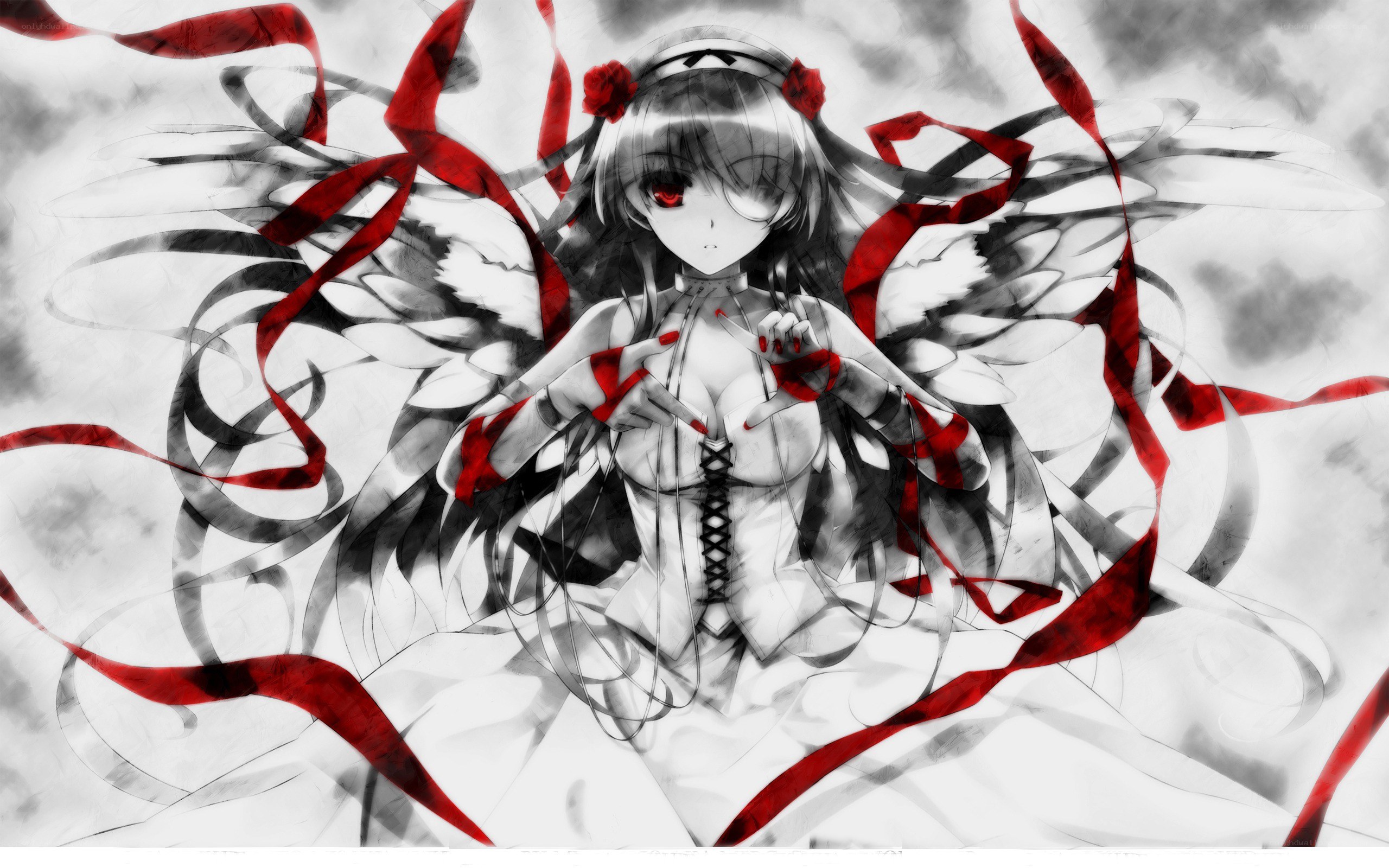 anime angel with red ribbons