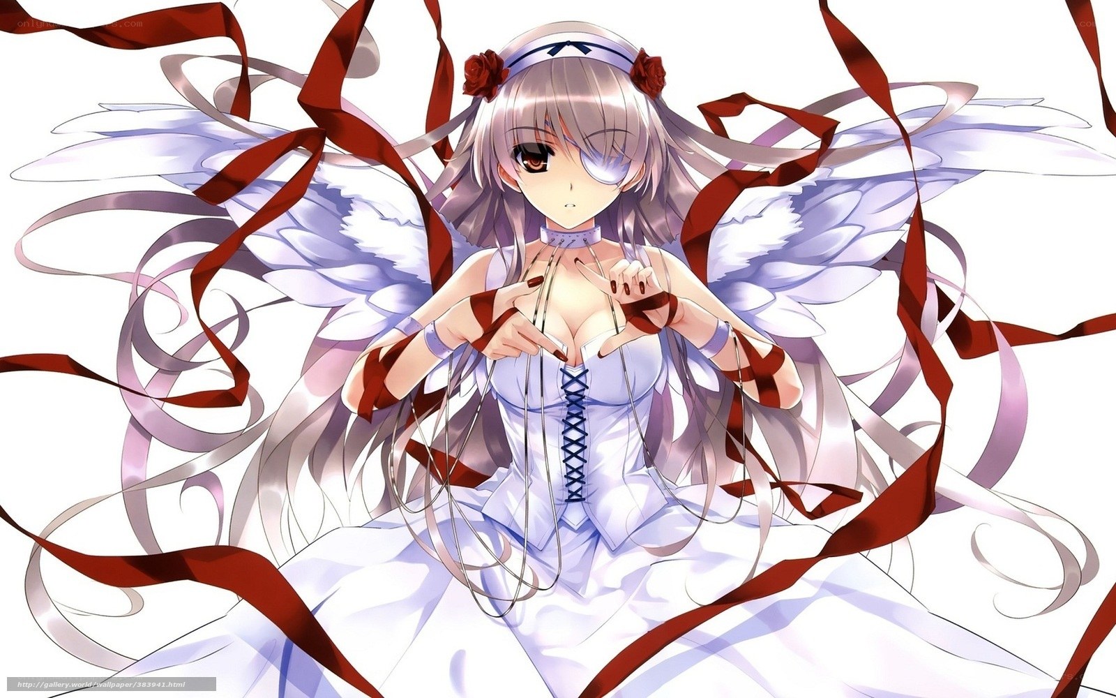 Anime angel with red ribbons