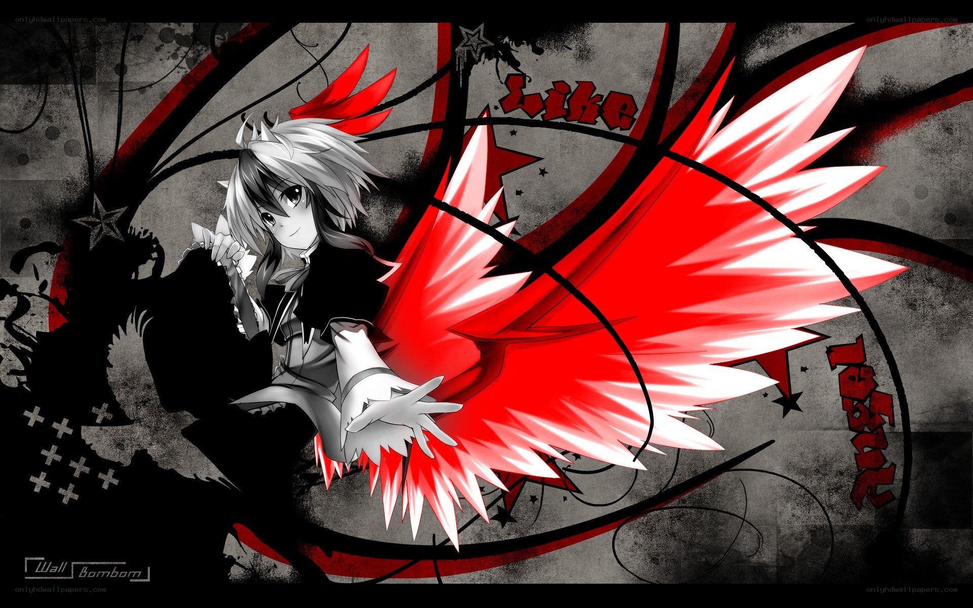 anime angel with red wings