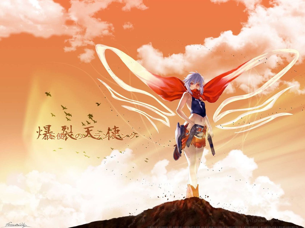 Anime angel with red wings