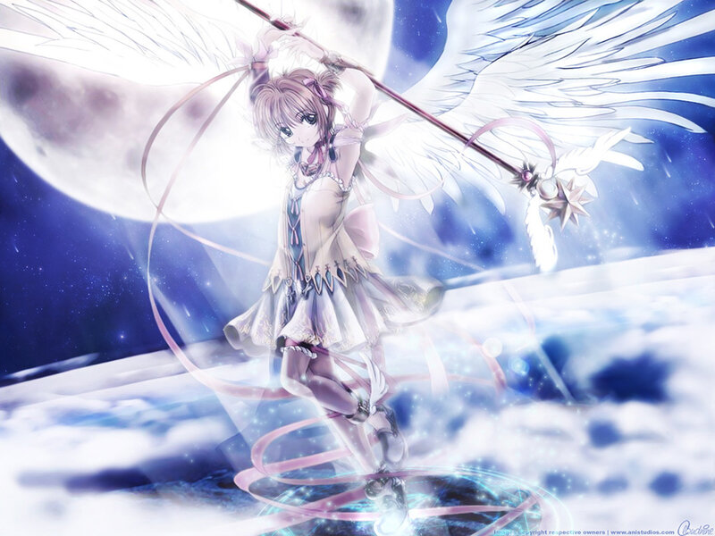 Anime angel with staff and wings