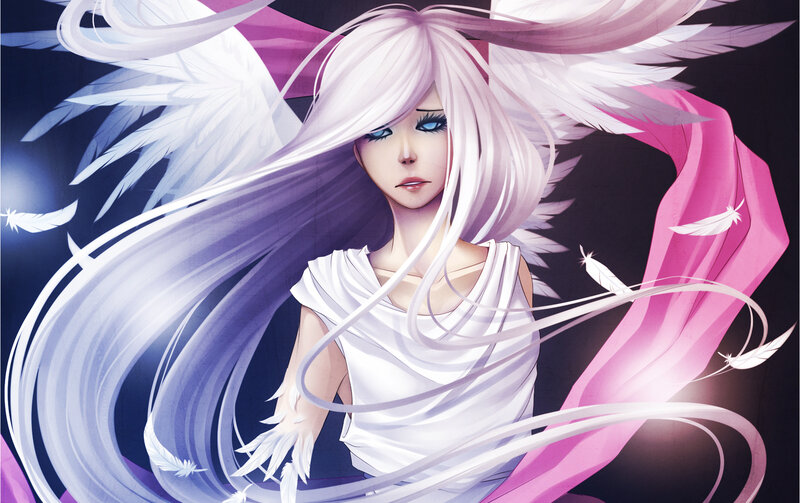 Anime Angel with White Hair — Dramatic