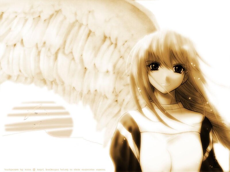 Anime angel with white wings