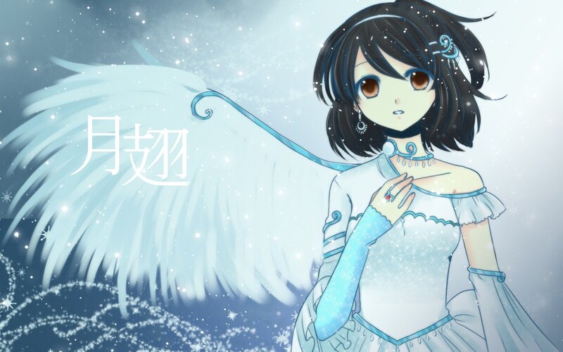 Anime angel with white wings
