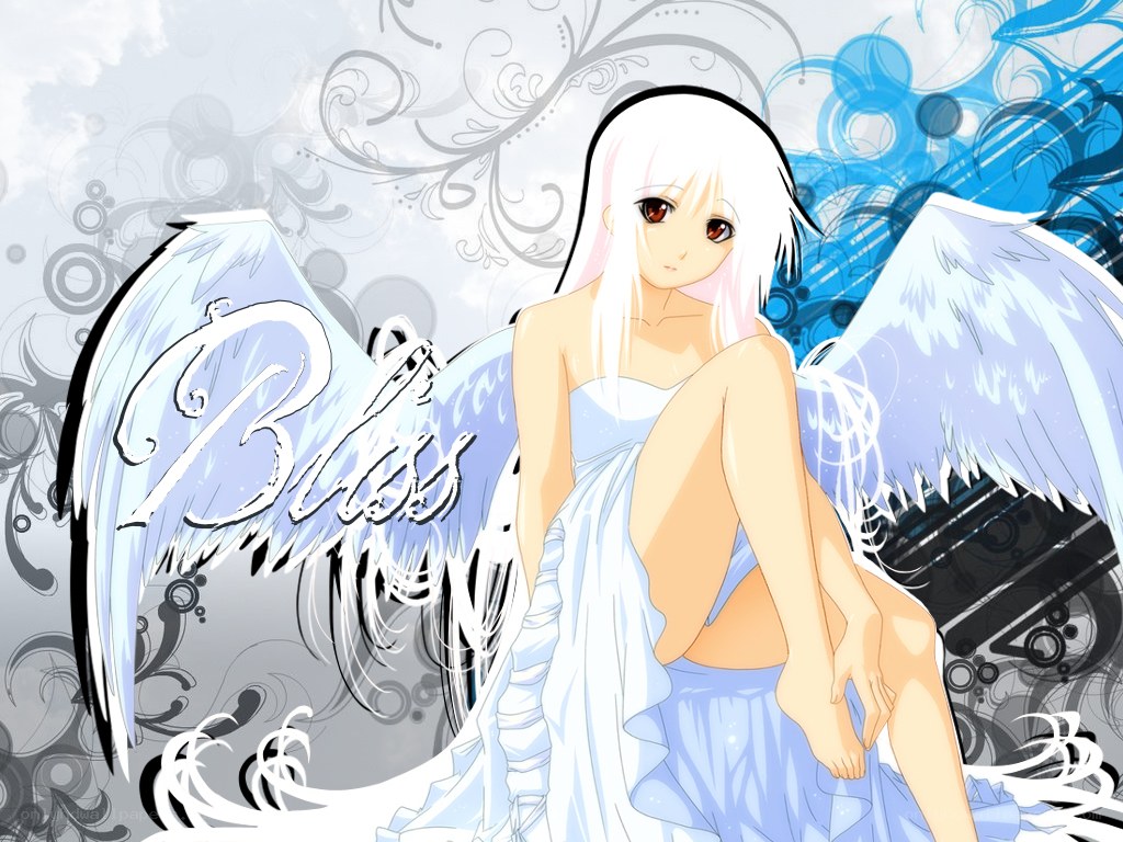 Anime angel with white wings