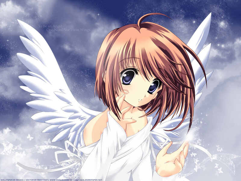 Anime angel with white wings