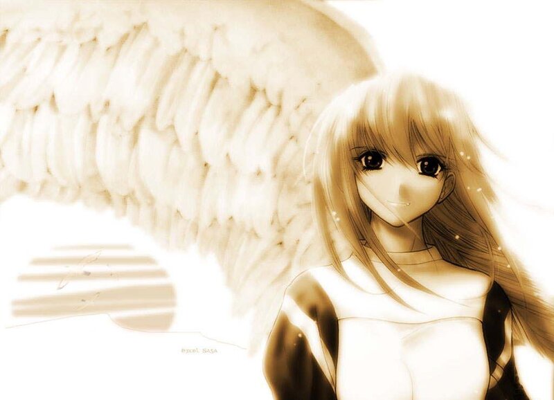 Anime angel with white wings
