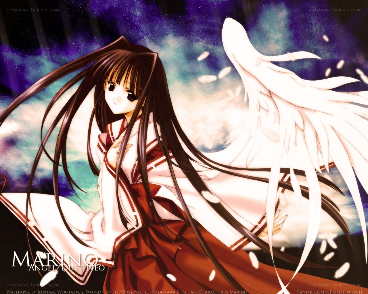 Anime angel with white wings