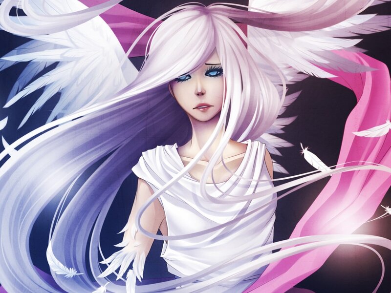 Anime Angel with White Wings — Dramatic, Digital Art