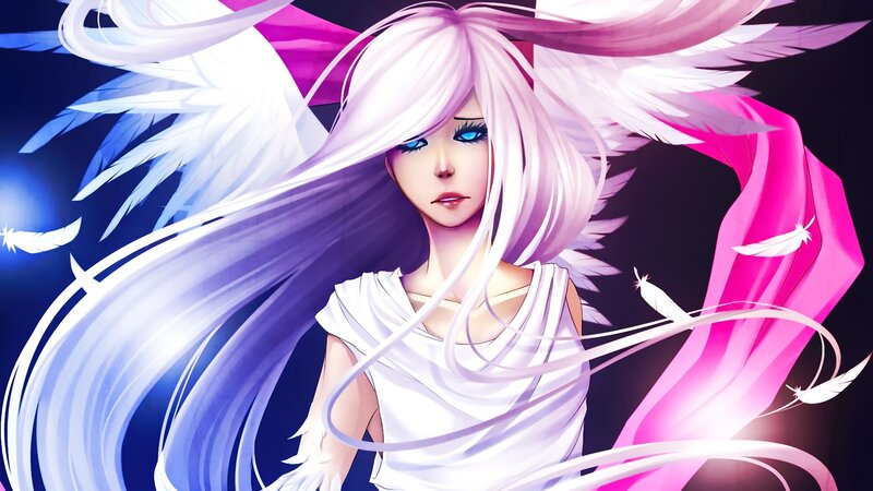 Anime Angel with White Wings — Dramatic, Night