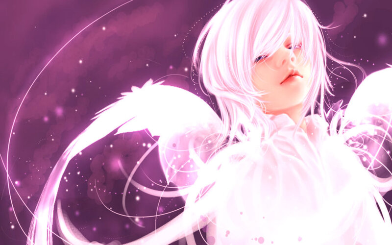 Anime Angel with White Wings — Purple