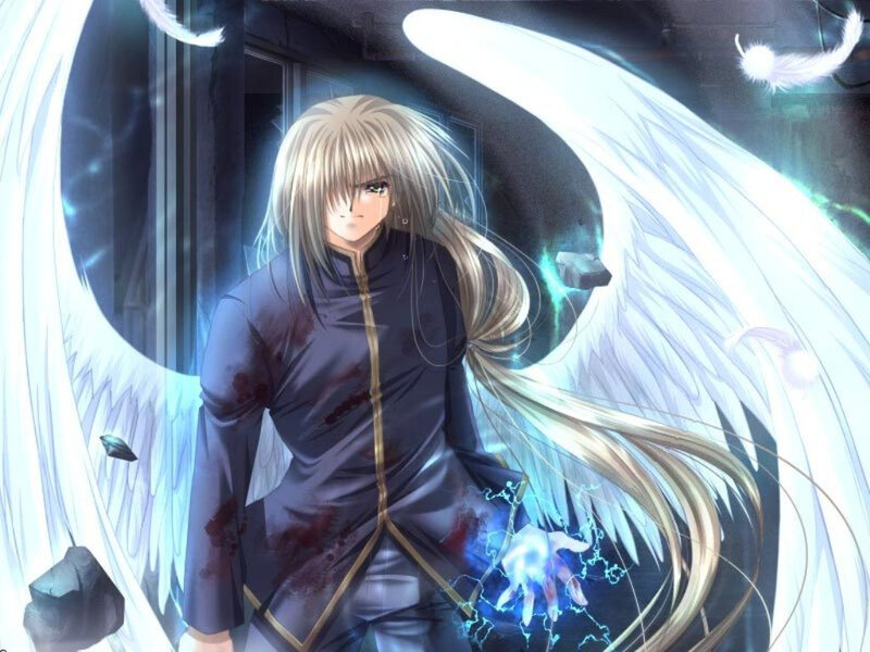 Anime angel with wings and lightning