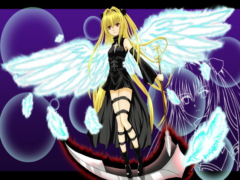 anime angel with wings and staff