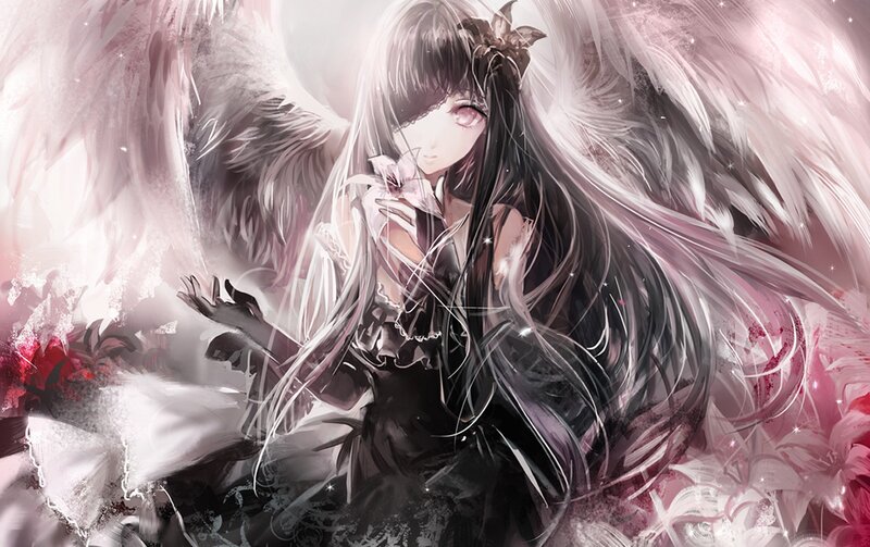 Anime Angel with Wings — Black, Dramatic