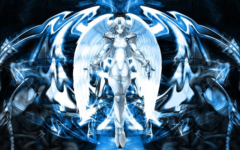 Anime Angel with Wings — Blue, Dramatic, Digital Art, Armor