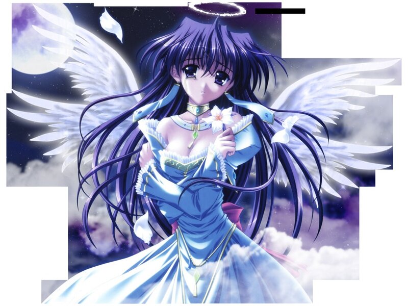 Anime Angel with Wings — Blue, Serene