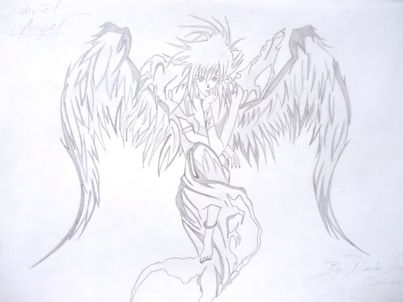 Anime Angel with Wings — Gray