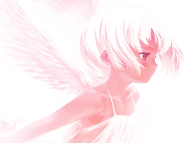 Anime Angel with Wings — Pink, Serene