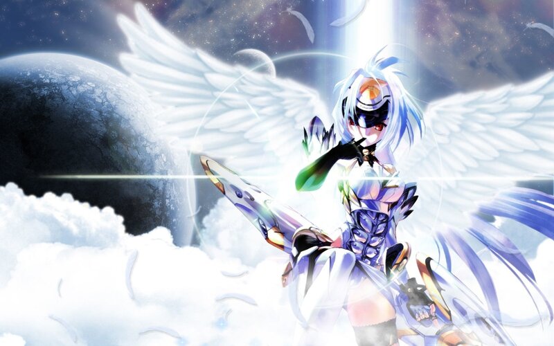 Anime Angel with Wings — White, Dramatic, Digital Art, Sword