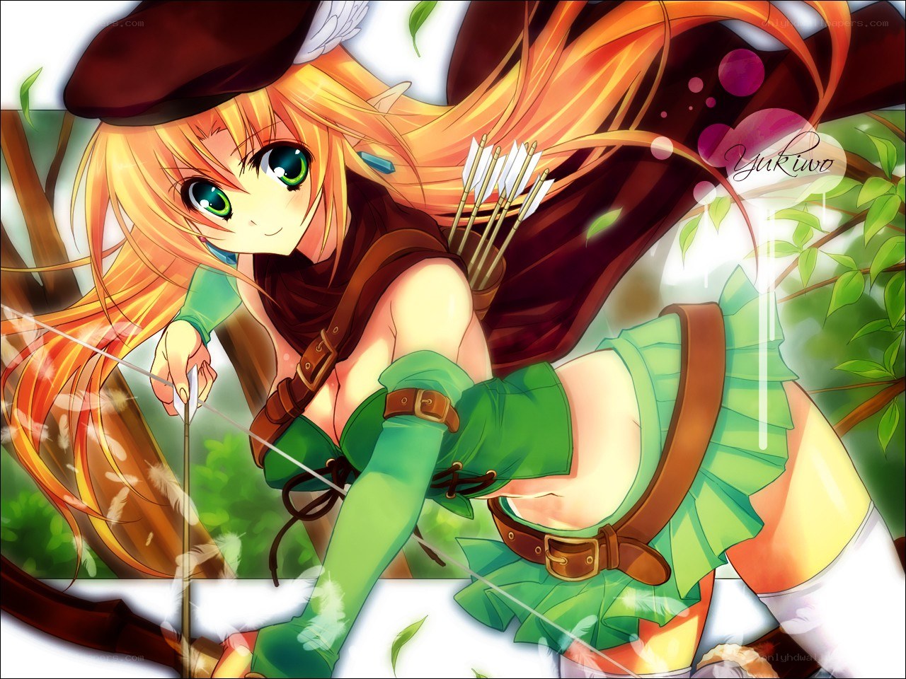 Anime archer girl in forest